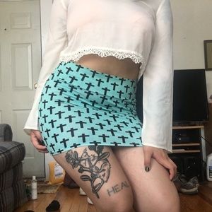 Charlotte Russe mint green mini skirt with crosses